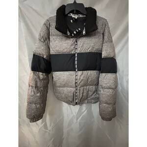PINK Victoria’s Secret Puffer Jacket Size Large Gray Black Colorblock Rare